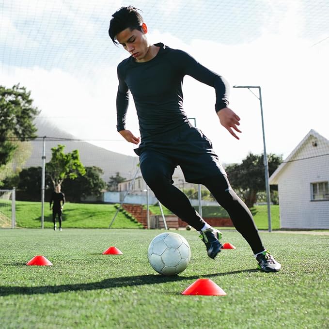 GHB Soccer Cones 25/50/100 Pack Disc Soccer Sport Cones Training Field Marker Agility Cones for Traffic, Basketball, Coaching, Practice Equipment Includes Cone Drills Guide