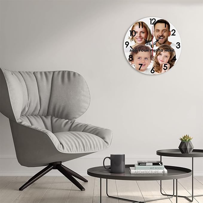 Generic Custom Wall Clock Personalized Picture Hanging Time Clocks Customize Gifts for Kitchen Bathroom Home Wedding Friend Family Lover, 12x12Inch