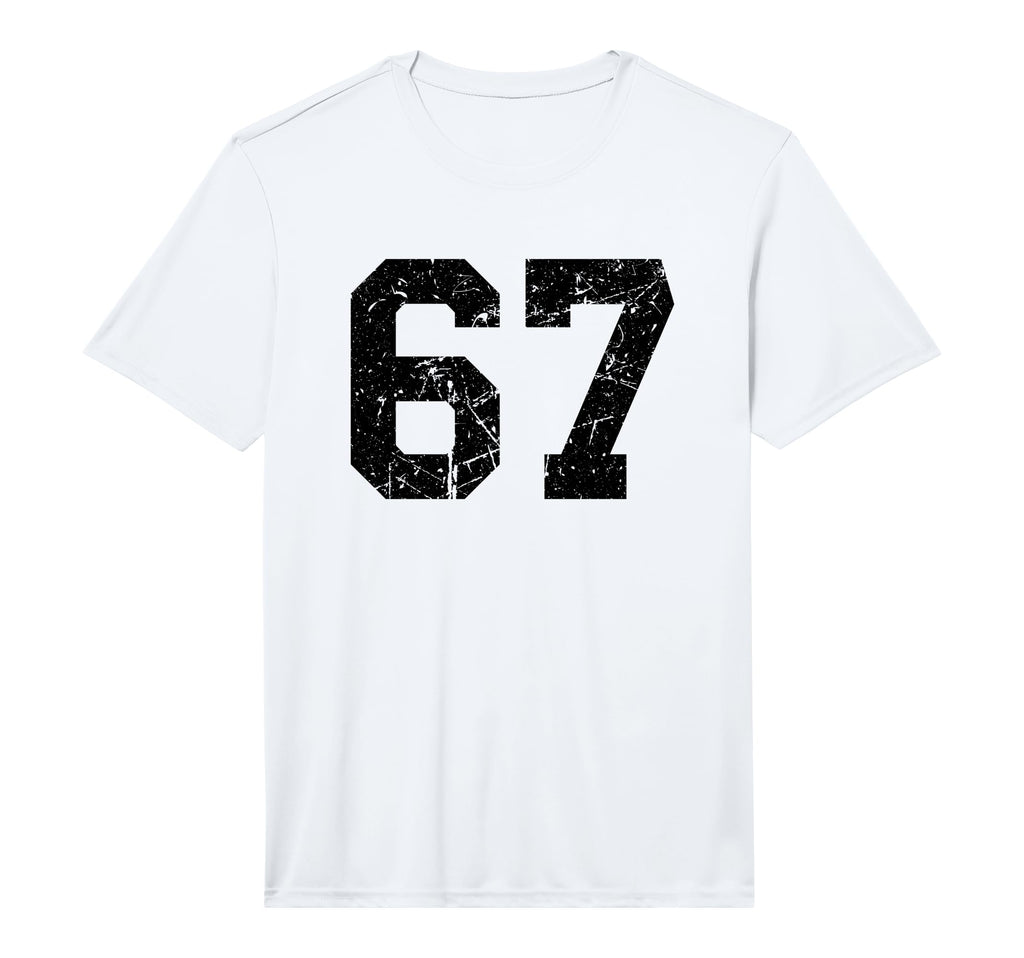 Black Distressed Sport Team Number 67 T-Shirt - Unique Graphic for Adults