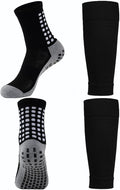 KMOLY 1 Set Soccer Grip Socks,Shin Guard Sleeves for Football Basketball for Men and Women Black/White One Size