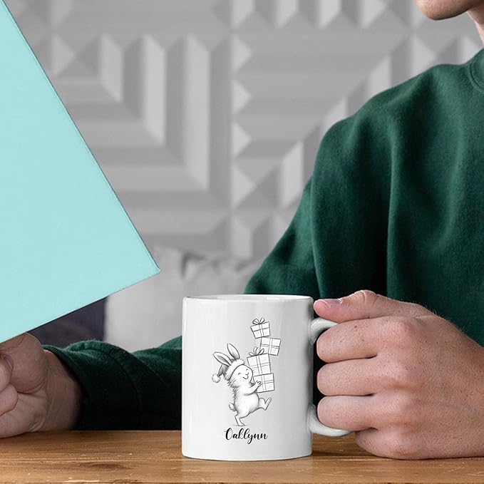 Rabbit Animal Coffee Cup Gift For Men Women Kids Children, Personalized Rabbit Lover Accent Teacup, Cute Rabbits White Coffee Mug 11 Oz 15 Oz, Custom Name Animal Rabbits Travel Mug Gift For Birthday