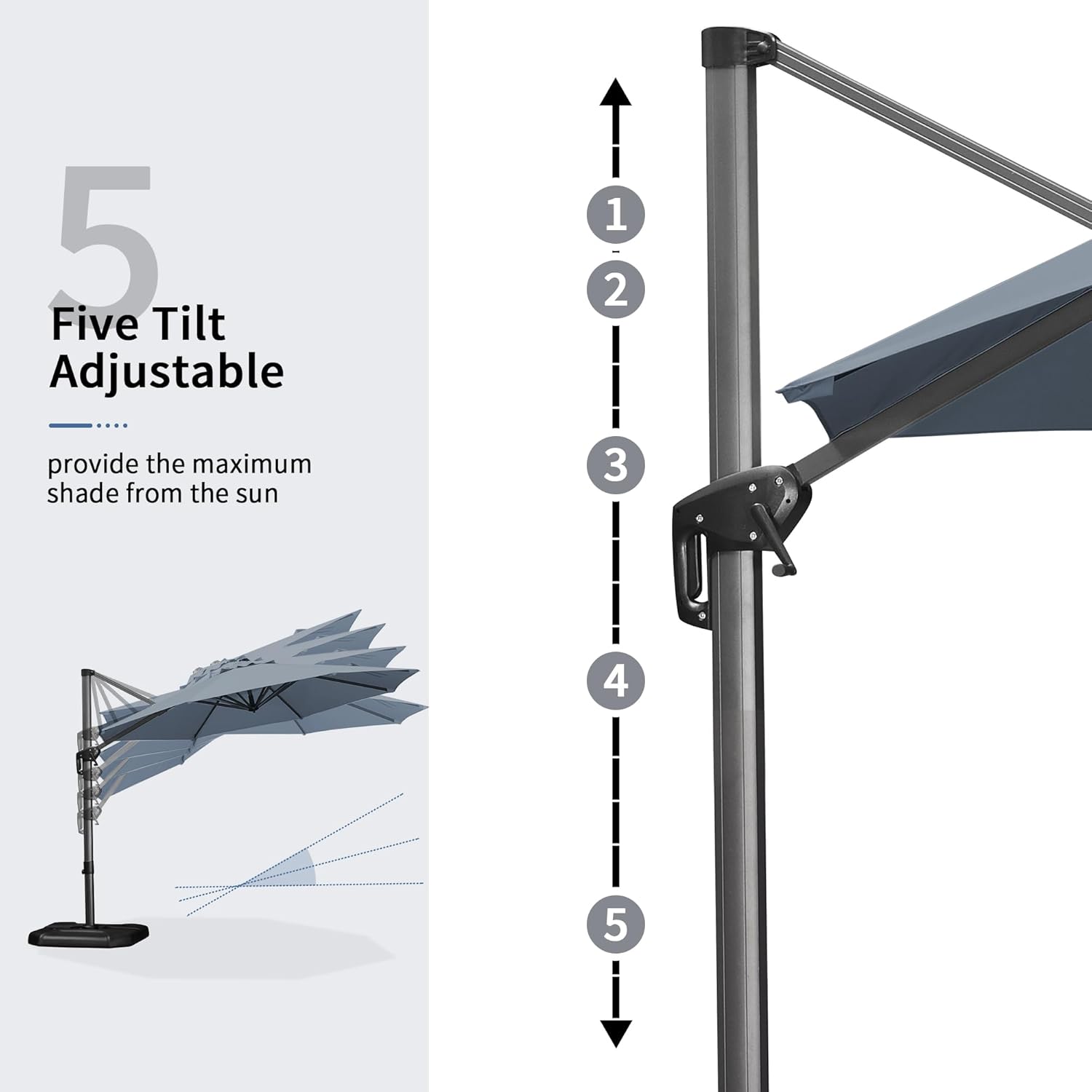 PURPLE LEAF 11 Feet Patio Umbrella Outdoor Cantilever Round Umbrella Aluminum Offset Umbrella with 360-degree Rotation for Garden Deck Pool Patio Light Grey