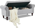 Storage Bench Upholstered Velvet End of Bedroom Bed Bench Ottoman with Tufted Cushioned Rolled Arm Large Storage Space for Reading Living Room Entryway, Light Grey