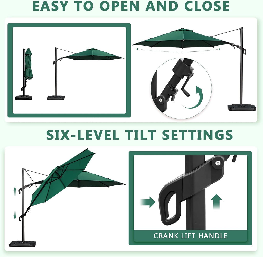 Abba Patio 10FT Vienna Offset Patio Umbrella Outdoor Cantilever Umbrella with 360° Rotation Design and Easy Tilt Adjustment UV 50+ Protection 8 Ribs for Backyard Garden Deck Pool Patio, Dark Green