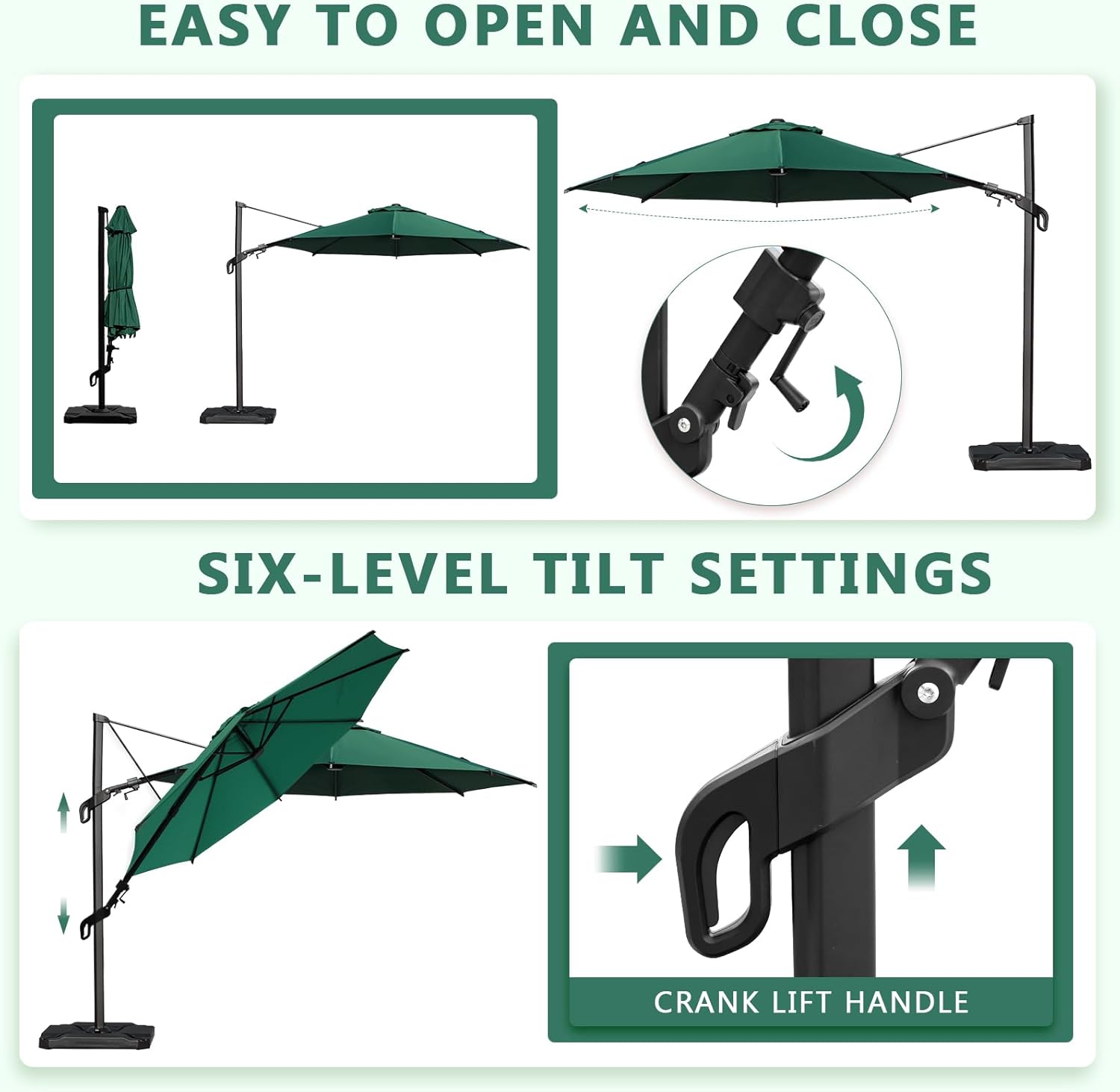 Abba Patio 10FT Vienna Offset Patio Umbrella Outdoor Cantilever Umbrella with 360° Rotation Design and Easy Tilt Adjustment UV 50+ Protection 8 Ribs for Backyard Garden Deck Pool Patio, Dark Green