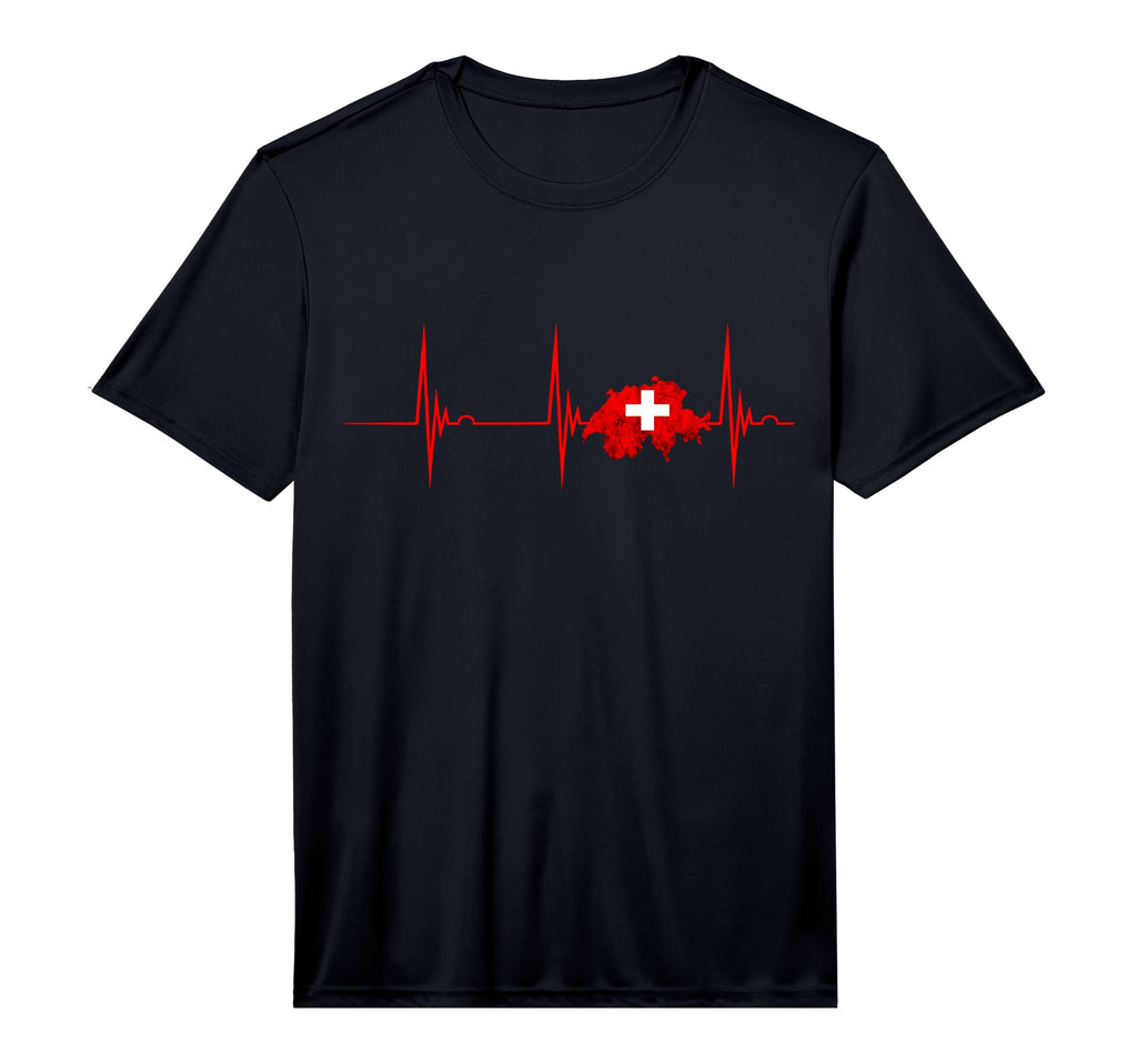 Switzerland Swiss Flag Map Heartbeat T-Shirt - Trendy Graphic Men Women
