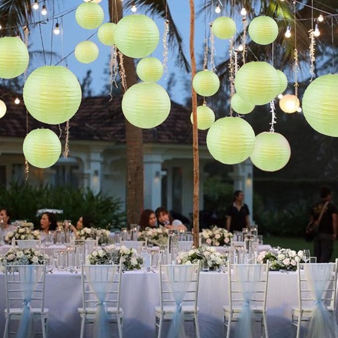 WYZworks Round Paper Lanterns 10 Pack (Light Apple Green, 16") - Hanging Paper Lanterns Lamp for Wedding, Birthday, Party and Home Decorations with 8", 10", 12", 16" Option