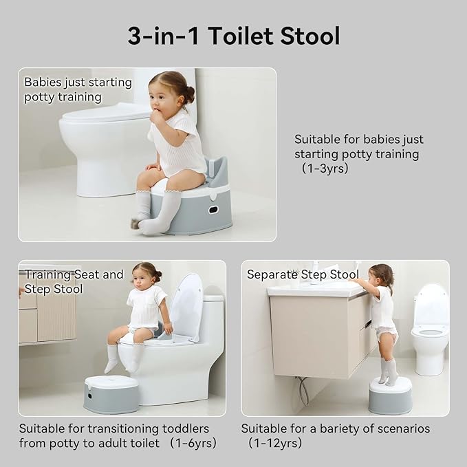3 in 1 Toddler Potty Training Toilet Seat with Steps Ladder, Foldable Potty Train Chair Adapter for Toddlers Kids Boys Girls, Blue