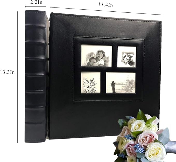 RECUTMS Self Adhesive Photo Album Scrapbook Album 60 Magnetic Double Sided Pages Leather Hardcover 13.3 x 13.4 (Inches) Large Leather Family Photo Albums with Sticky Page(Brown)