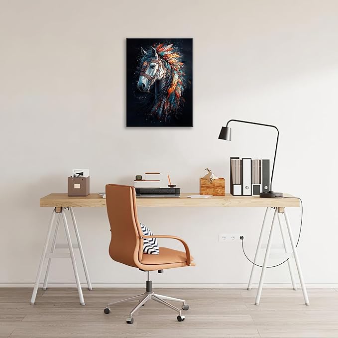 Horse Pictures Wall Art, Horse Animal Bathroom Wall Decor, Aesthetics Modern Framed Painting Elegant Canvas Artwork for Bathroom Bedroom Living Room Decorations 20"L x 16"W