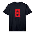 Number 8 Sports Red Distressed T-Shirt - Casual Everyday Wear Men Women