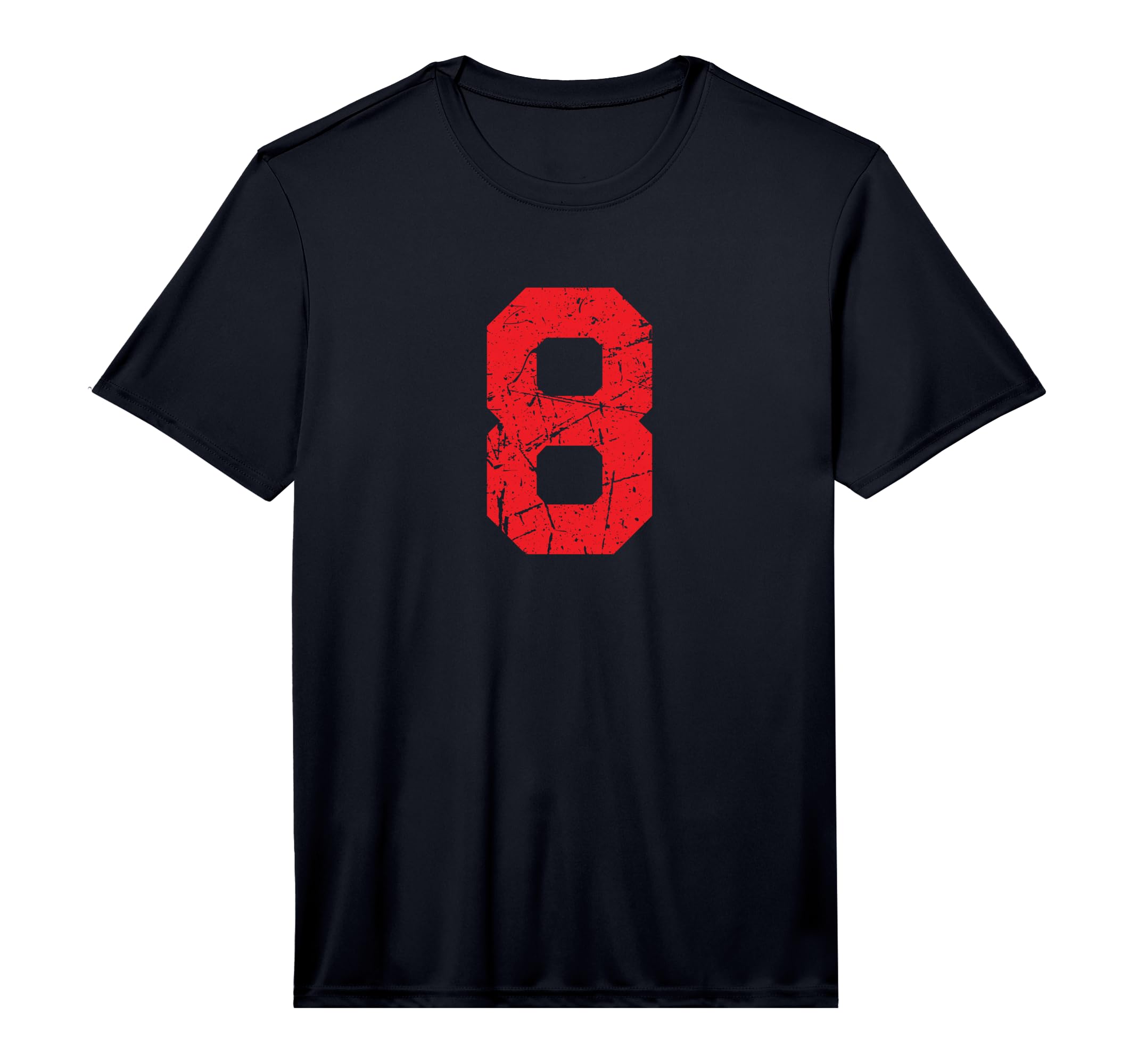 Number 8 Sports Red Distressed T-Shirt - Casual Everyday Wear Men Women