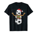 Snowman Soccer Balls Santa Hat T-Shirt - Casual Everyday Wear Men Women