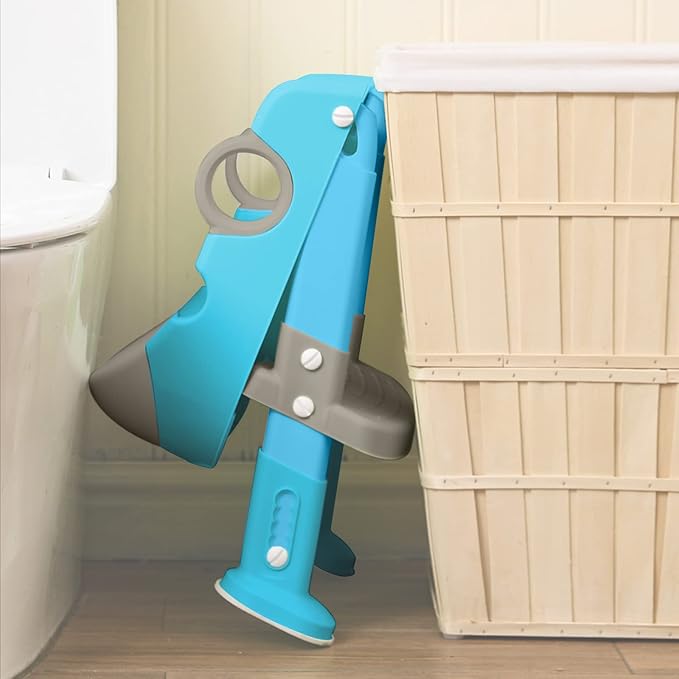 Potty Training Seat with Ladder for Toddler and Kids,Wiifo Sturdy Potty Ladder with Soft Cushion and Splash Guard for Boys and Girls,Foldable Child Toilet Training Seat(Grey Blue)