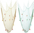 Nature Fish Net Wall Decoration with Shells, Ocean Themed Wall Hangings Fishing Net Party Decor for Pirate Party,Wedding,Photographing Decoration (2pack-Beige/Aqua)
