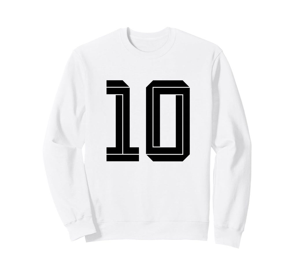 10 White Number 10 Sports Fan Sweatshirt - Casual Everyday Wear Men Women