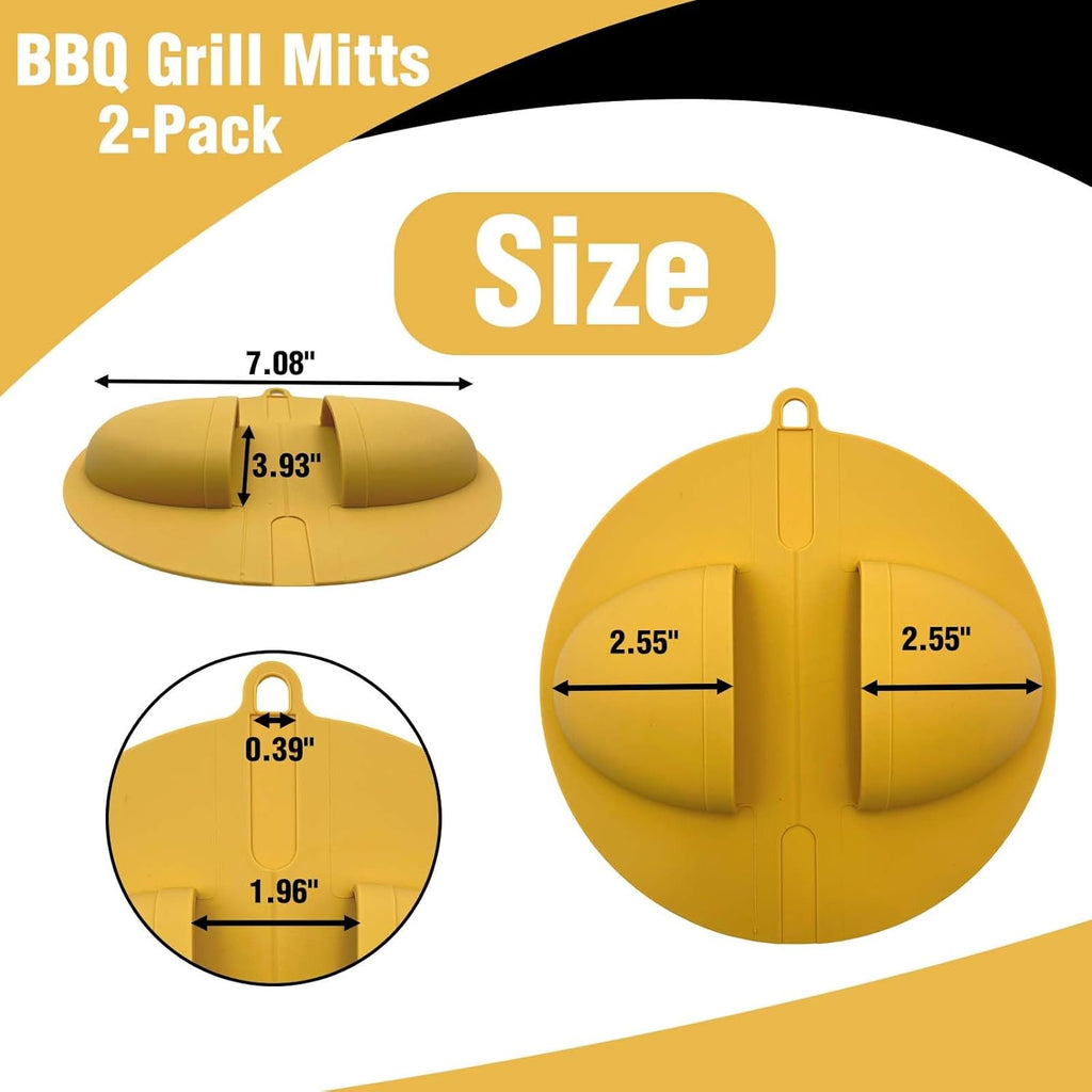 2 Pack Outdoor Grilling Mitts, Heat Resistant High Temperature Silicone Oven Grilling Gloves, Easy to Clean, Non-Slip Textured Lining, Can Be Used for Cooking, Smoking, BBQ and Food Handling.
