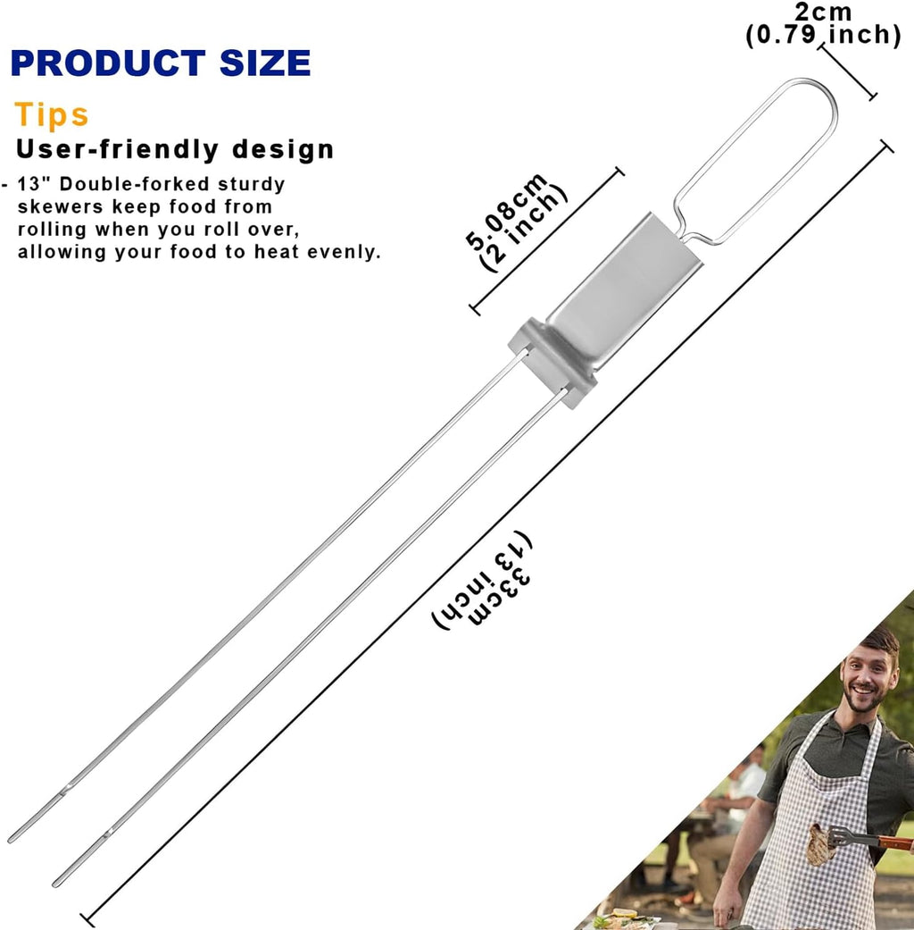 BBQ Skewers,Premium 304 Stainless Steel BBQ Skewers,13 Inch Heavy Duty Metal Kabob Sticks for Grilling, Reusable & Dishwasher Safe (Double fork8)