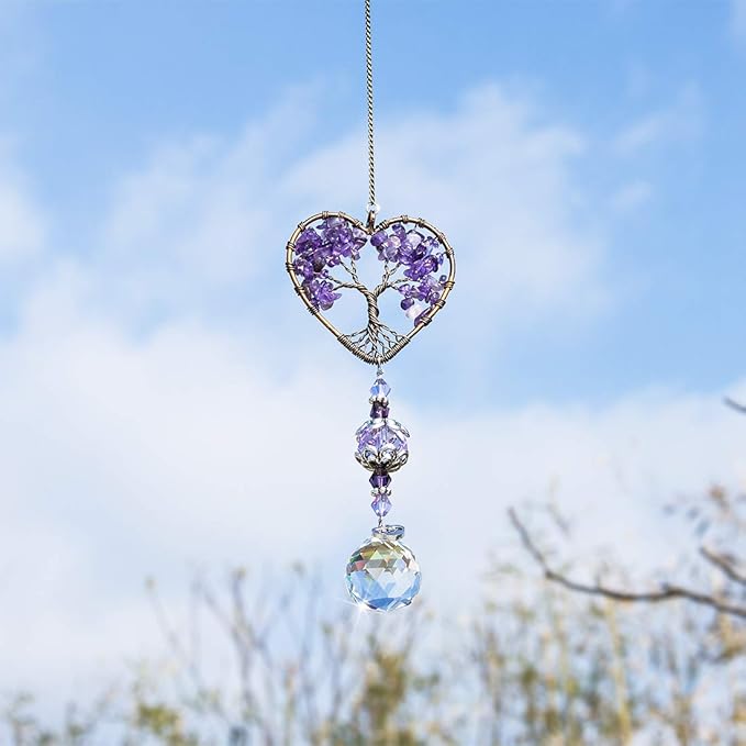 H&D HYALINE & DORA Sun Catcher Crystal Tree of Life Rainbow Maker Drops Hang for Window, Home Decor, Car Charms