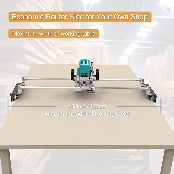 Router Sled, Slab Flattening Jig, DIY Woodworking Router Sled for Flattening Slabs with Height Adjustable (L-Carriages, Steel and Aluminum, 48 Inches)
