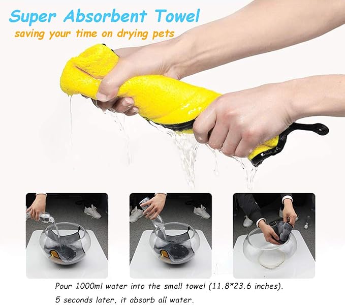 2 Pack Dog Towels Super Absorbent Pet Bath Towel Microfiber Dog Drying Towel for Small Medium Large Dogs and Cats, Machine Washable, 19.7Inch x 39.4Inch, Yellow-Grey & Green-Grey
