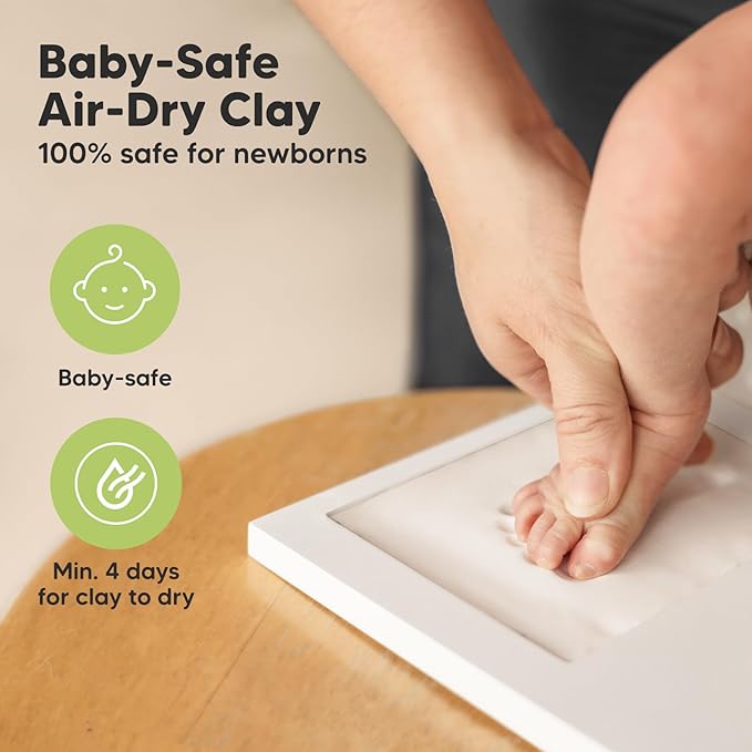 Baby Hand and Footprint Kit - Clay Handprint Keepsake Frame, Newborn Nursery Picture Frame, Personalized New Mom Gifts for Baby Shower & Registry (Ash Wood)