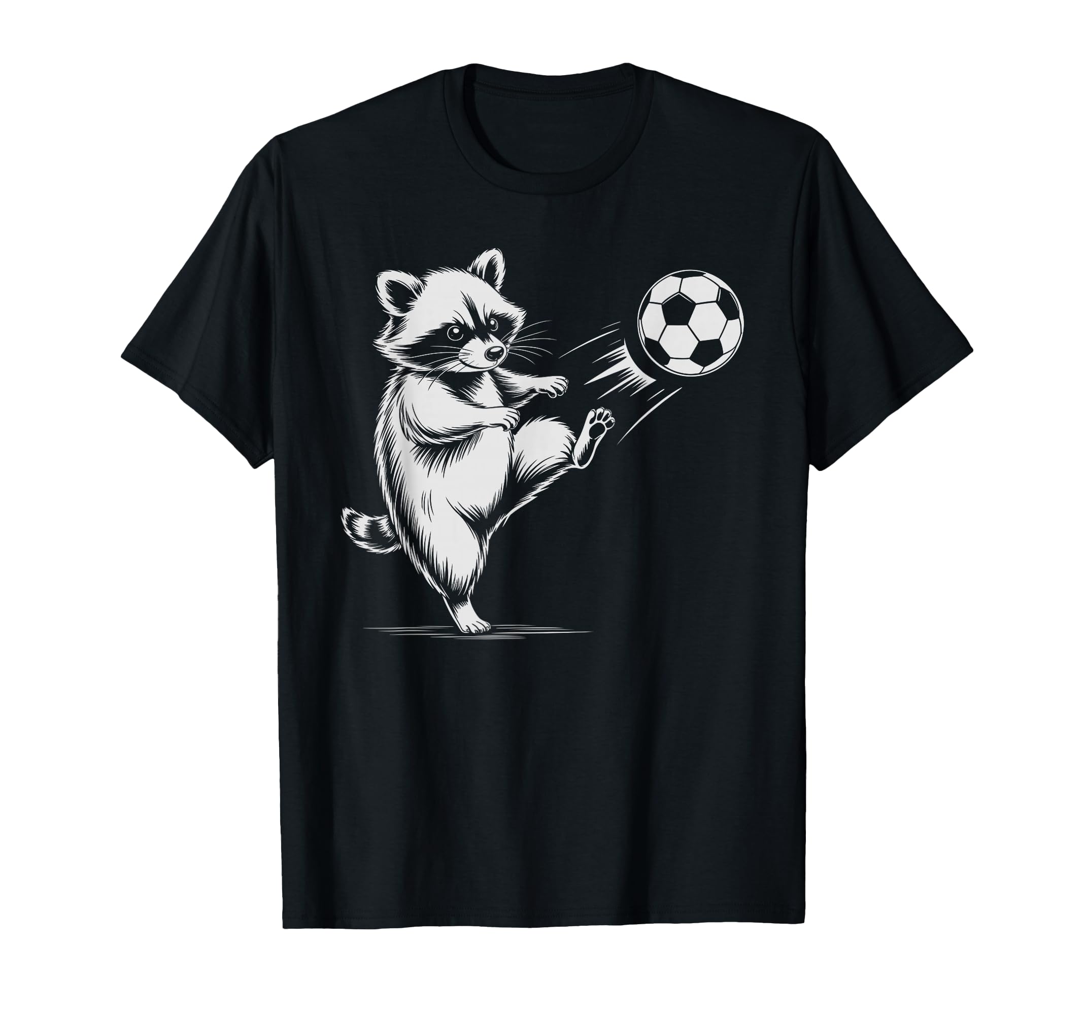 Kawaii Soccer Ball Raccoon Kicking T-Shirt - Fun Novelty Design Unisex