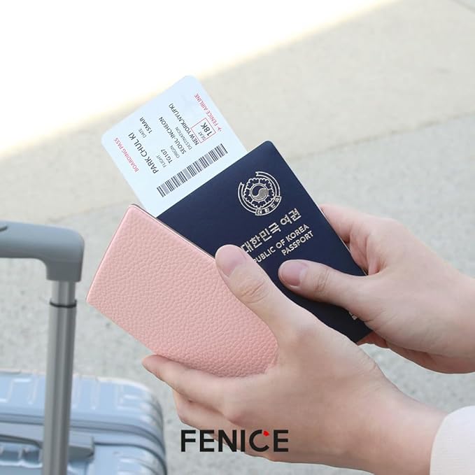 Fenice Classic Passport Cover Holder Wallet Case for Travel Essential RFID Blocking Vegan Leather Waterproof (RED)