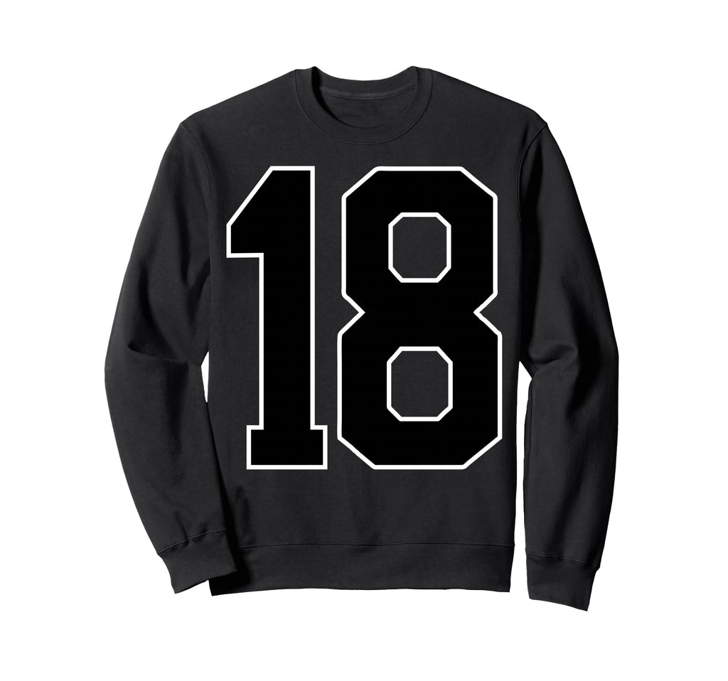 Black Sports Team Number 18 Fan Sweatshirt - Aesthetic Graphic for Adults