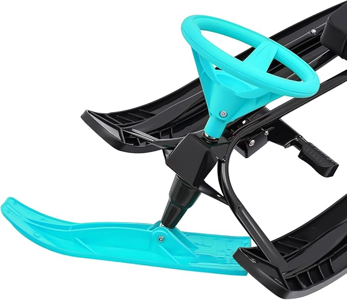 Snow Racer Sled for Kids, Dual Brakes Snowmobile Sled Ski with Steering Wheel, Snow Sledge for Skiing, Ice Skating, Sand Skating, Single Rider 45 x 20 x 15 inches