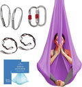 Aerial Silk Yoga Hammock & Swing for Home, Inversion Exercises, Starter Kit for All Levels - Durable with Extension Straps, Carabiners, and Pose Guide