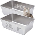 Stainless Steel Litter Box,Metal Litter Box for Big Cats 8IN Deep, Cat Litterbox 2 Pack Easy to Clean-High Sided,Stainless Steel CatLitters Box for Adult Cats,Non Stick, No Smell