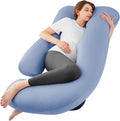 Sasttie Pregnancy Pillows for Sleeping, Jumbo U Shaped Cooling Full Body Pillow with Removable Cover, Pregnant Women Must Haves, Maternity Essential, Blue