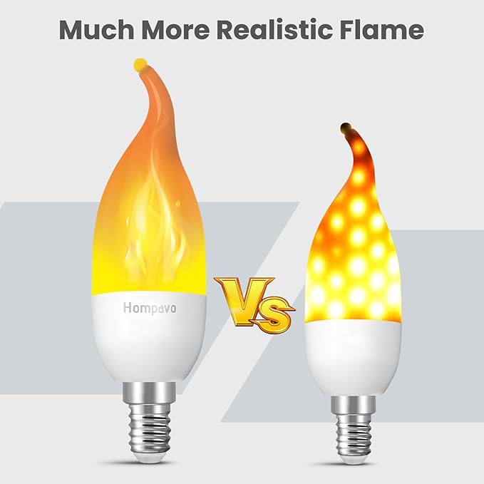Hompavo 【Upgraded LED Flame Light Bulbs, 3 Modes Flickering Light Bulbs, E12 Chandelier Base Candle Fire Light Bulb for Halloween Christmas Party Porch Indoor & Outdoor Home Decoration - 8 Pack