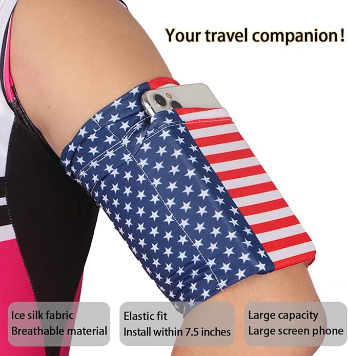 Running Phone Armband for Men Women,Universal Arm Bands for Phones Below 7.5 Inches,Waterproof Cell Phone Armband for Hiking,Running,Cycling,Climbing(Star Stripes L)
