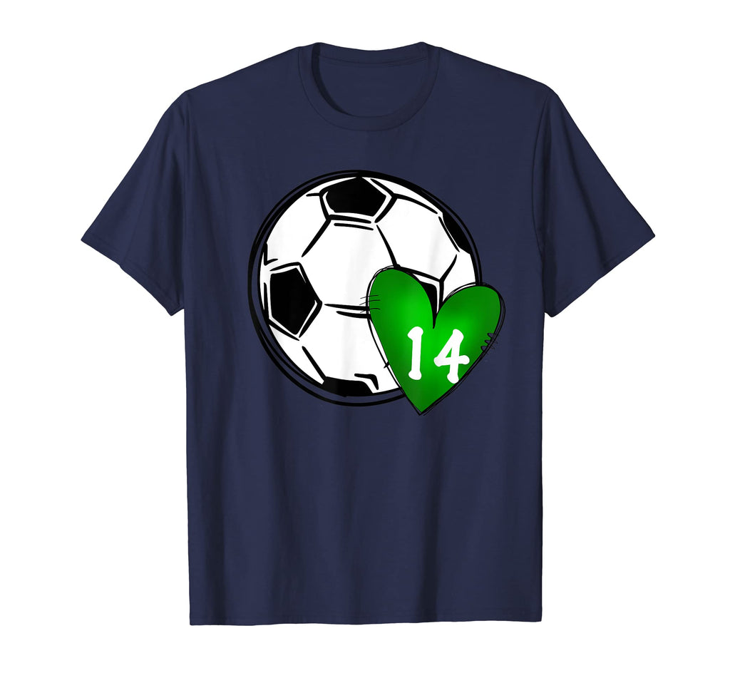 Womens Custom Soccer Mom Number 14 Heart T-Shirt - Novelty Apparel Unisex