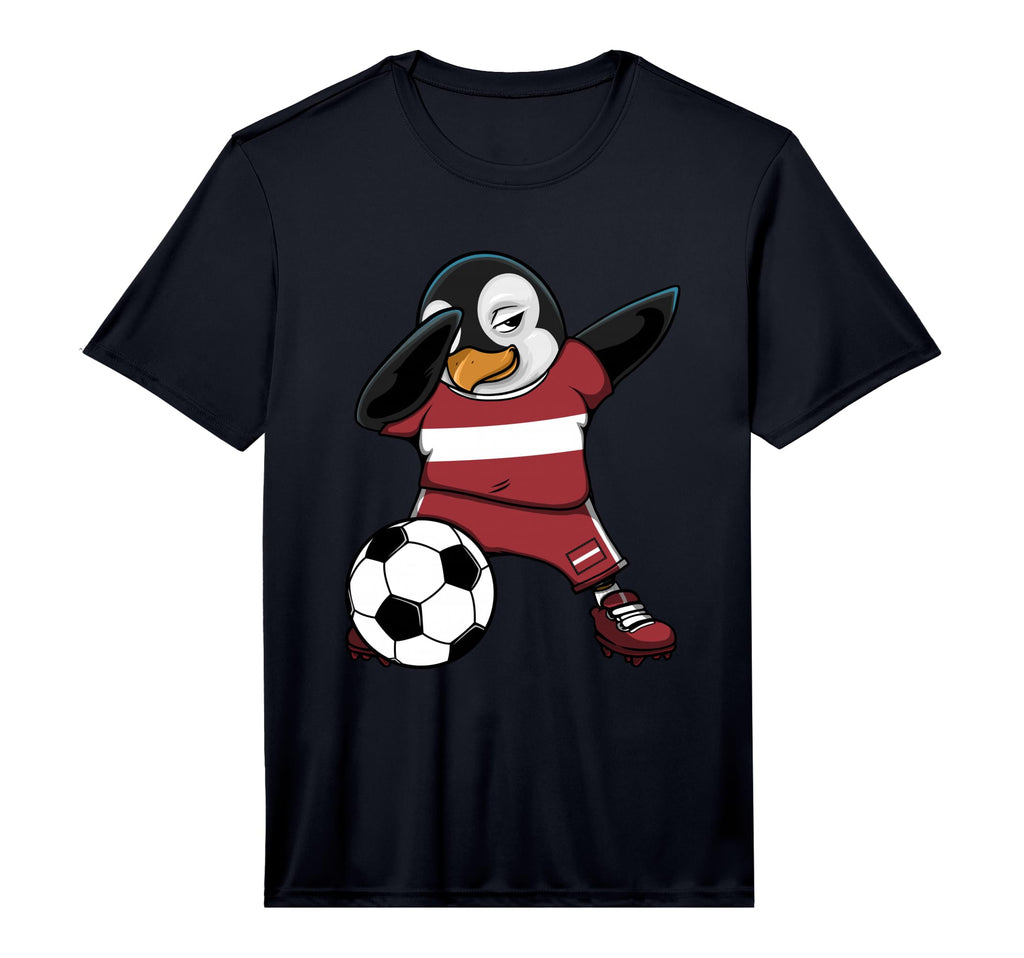 Dabbing Penguin Latvia Football Team T-Shirt - Casual Everyday Wear Unisex