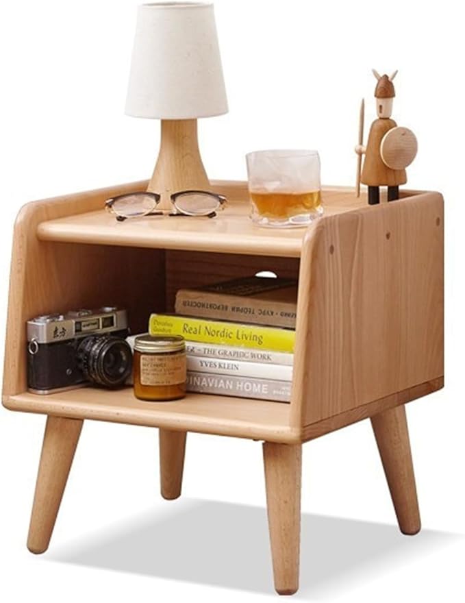Bedside Table - 100% Solid Oak Wood Nightstand - Small Nightstand with Open Design - Small Side End Table for Bedroom Living Room, Easy Assembly (Natural Color)