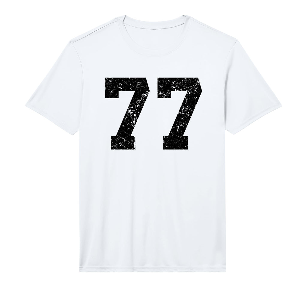 Number 77 Black Distressed Number T-Shirt - Unique Graphic Men Women