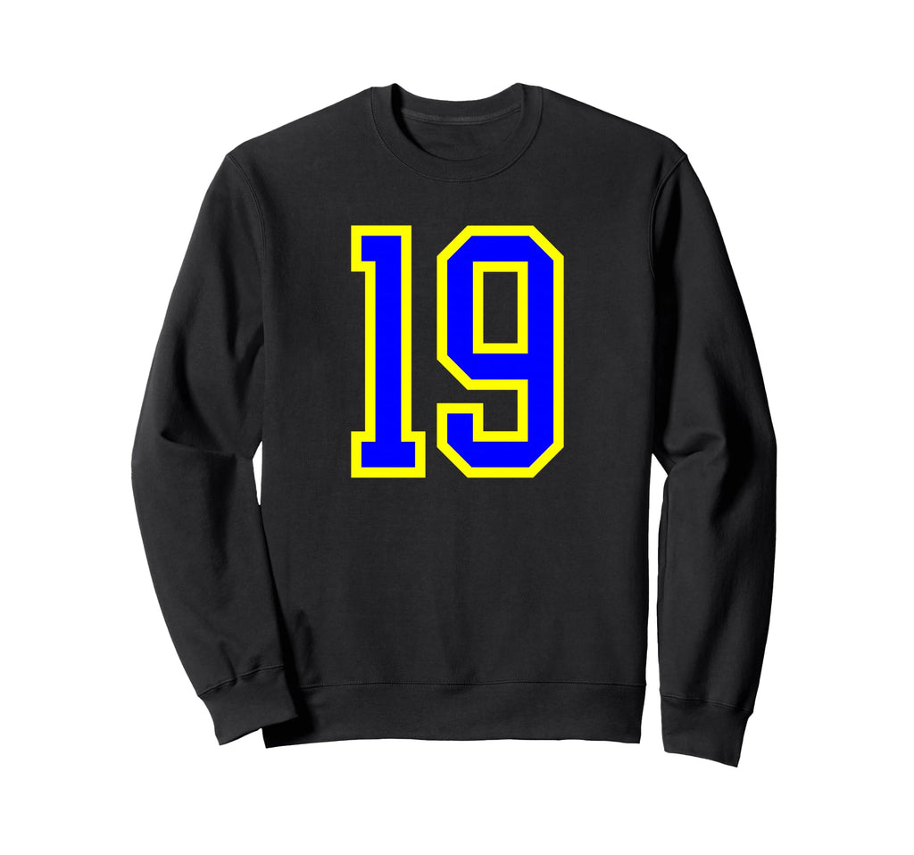 Blue Yellow Sport Team Number 19 Sweatshirt - Fun Novelty Design for Adults