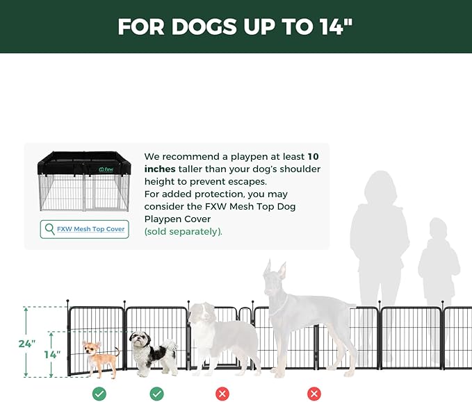 FXW Rollick Unleashed Dog Playpen for Indoor, Yard, RV Camping, 24 inch 16 Panels for Small and Puppy Dogs, Black│Patented
