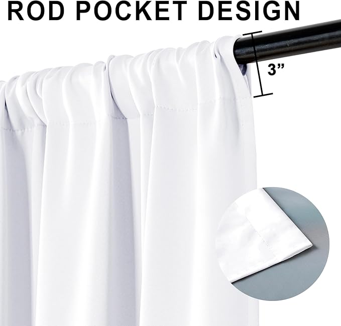 XWZO White Blackout Curtains with Tiebacks - Rod Pocket Heat and Full Light Blocking Window Panels for Bedroom/Nursery, 84 Inches Long Thermal Insulated Draperies, White, W42 x L84, Set of 2