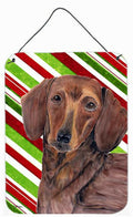 Dachshund Candy Cane Holiday Christmas Wall or Door Hanging Prints Aluminum Metal Sign Kitchen Wall Bar Bathroom Plaque Home Decor Front Door Plaque, 12x16, Multicolor