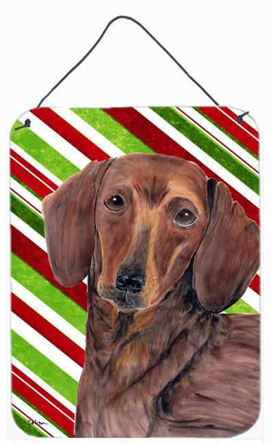 Dachshund Candy Cane Holiday Christmas Wall or Door Hanging Prints Aluminum Metal Sign Kitchen Wall Bar Bathroom Plaque Home Decor Front Door Plaque, 12x16, Multicolor