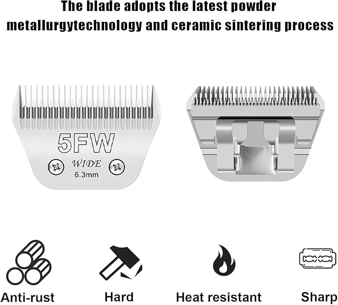 2PCS 5FW Wide Blades for Dog Grooming Blades Compatible with Andis,Oster A5,Wahl km10 Dog Clippers,Size-#5FW, 1/4-Inch Cut Length (6.3mm)(2pcs #5FW)