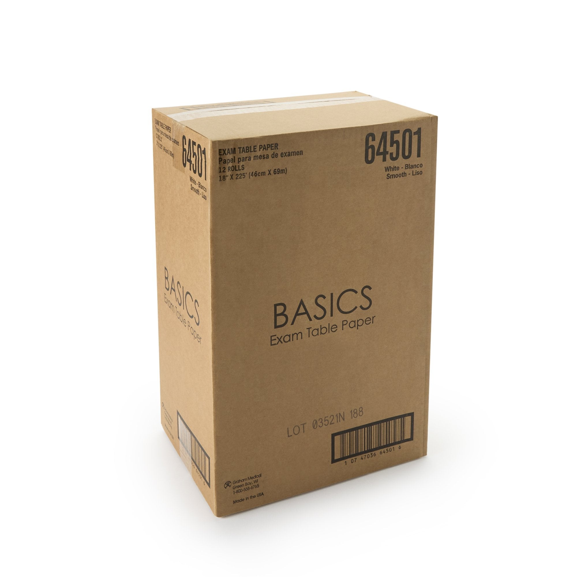 Graham Medical Table Paper, 18 Inch x 225 Foot, White 64501