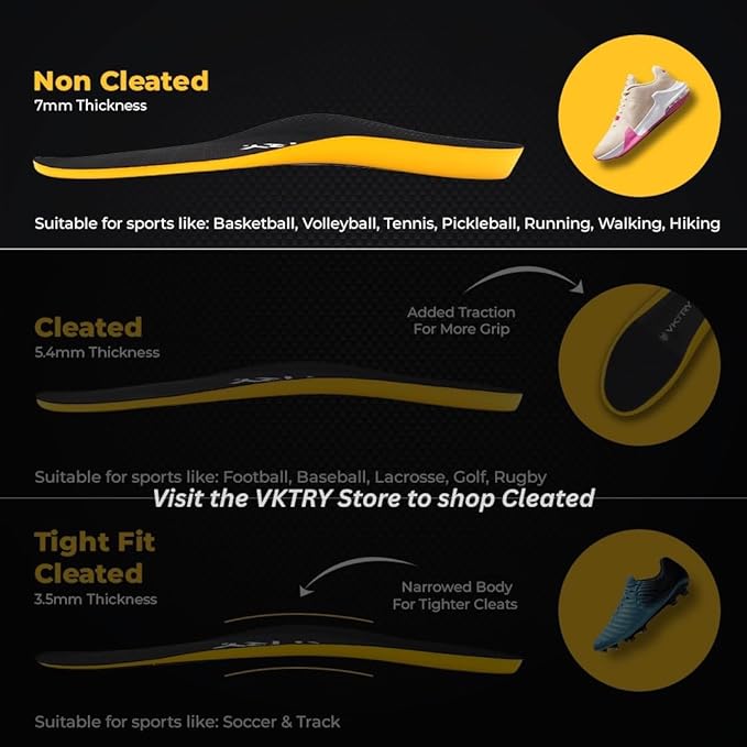 VKTRY Gold for Non-Cleated Shoes - Carbon Fiber Performance Insoles - Customized Athletic Inserts for Sports Basketball Volleyball Running & More | Shock Absorption US M8.5-9, W10.5-11, >220lbs