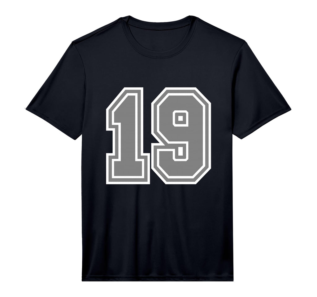 Number 19 Uni Grey Sports Team T-Shirt - Trendy Graphic for Adults