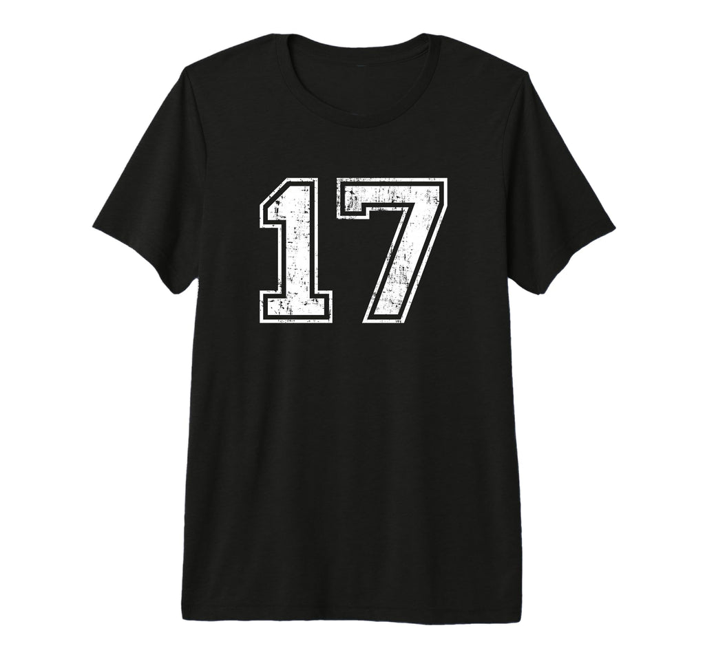 Number 17 Distressed Seventeen Sports Team T-Shirt - Graphic Print Unisex
