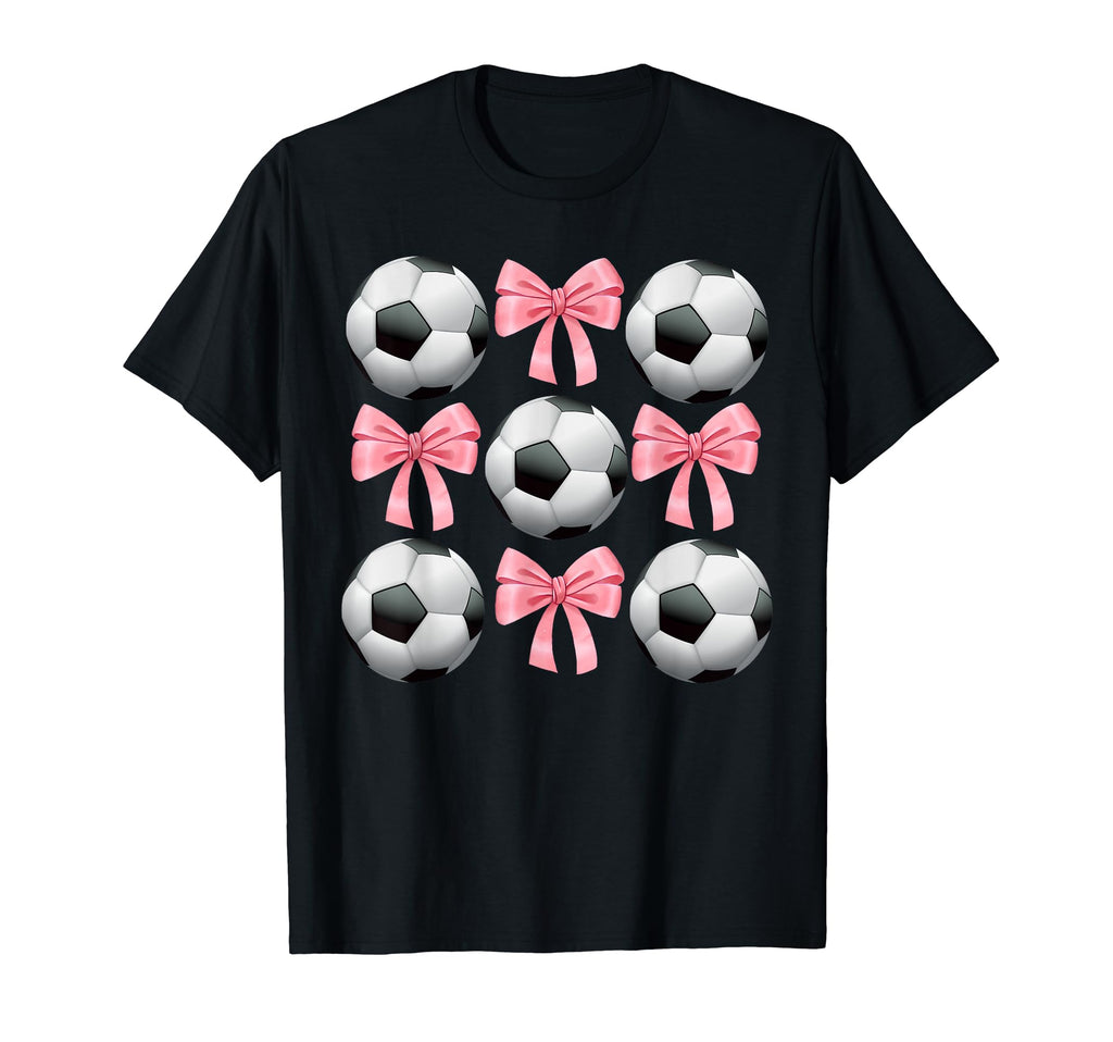Soccer And Bows Coquette Soccer Mom T-Shirt - Graphic Print for Adults
